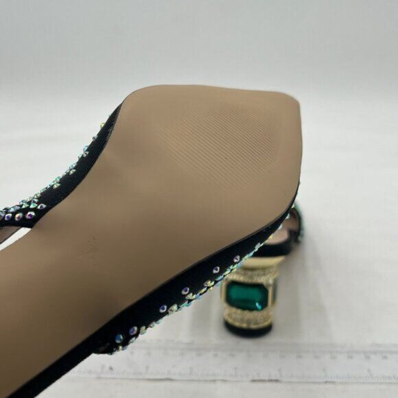 Women Pointed Toe Slingback Wedding Pumps Chunky Low Heel Rhinestone Sandals - Picture 6 of 8